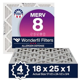 18x25x1 MERV 8 Air Filter (4-Pack) | Wonderfil Filters | Pleated HVAC Design | Perfect Fit for AC & Furnace Systems | Actual Size: 17.5" x 24.5" 0.75"