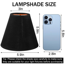 WUWEOT 6 Pack Chandelier Shades, Black Barrel Lampshades, 3" x 5.9" x 5" Small Fabric Replacement Lamp Shade Cover Clip-on for Table Chandelier Wall Lamp