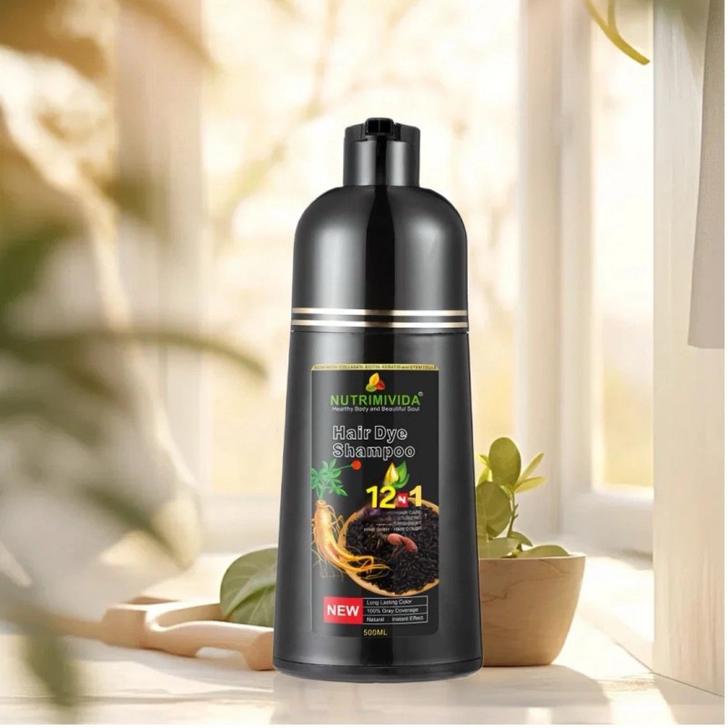 Natural Black Hair Dye Shampoo Instant 12 In 1 +100%
