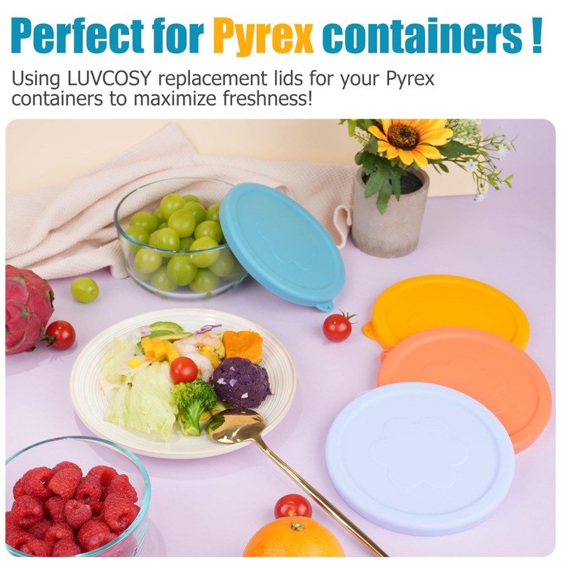 LUVCOSY 4 Cup Silicone Replacement Lids Storage Cover for Pyrex