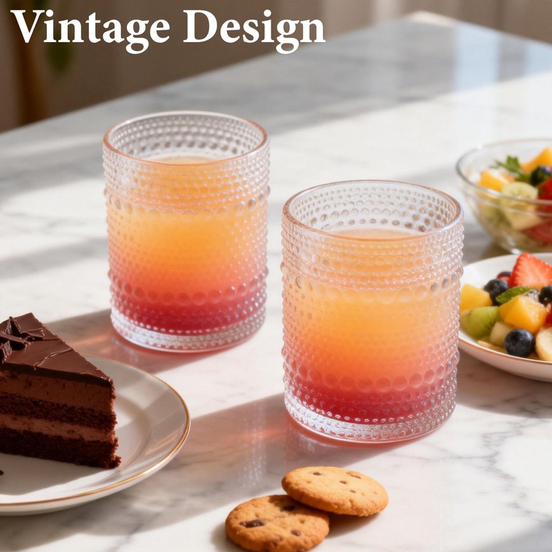 ZUQIAN 10 Pack Hobnail Drinking Glasses Set, 10 OZ Vintage