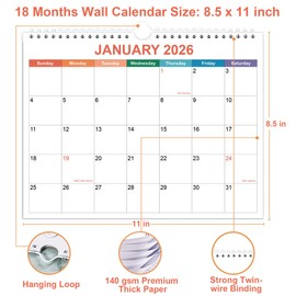 2026 Calendar - 12 Months Calendar from January 2026 - December 2026, Calendar 2026 with Thick Paper, 8.5" x 11", Colorful