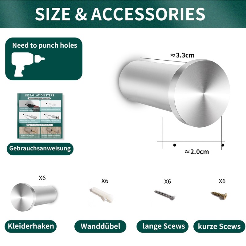 Giookuj Hook Drilling SUS304 Stainless Steel Wall Hooks Clothes Hooks