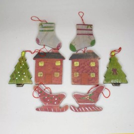 Unbranded 8 Piece Lot Hand Painted Wood Cut Out Hanging Christmas Ornaments  #51007834