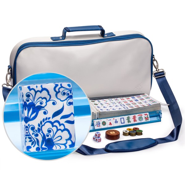Yellow Mountain Imports American Mahjong Set, Chinoise with Soft Leatherette Case - Racks with Pushers, Scoring Coins, Dice, and Wind Indicator