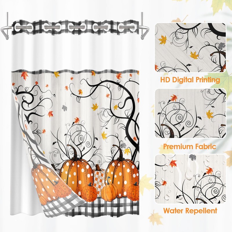 Culudea Fall No Hook Shower Curtain with Snap in Liner,