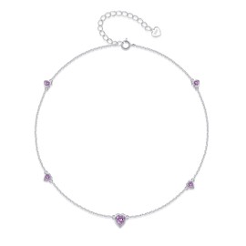 Sterling Silver Ankle Bracelets with June Birthstone Purple Heart Stone Jewelry for Woman or Girl