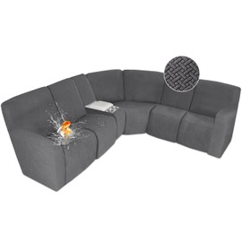 ALIECOM 100% Waterproof Recliner Sectional Couch Covers L Shape Stretch Corner Reclining Sectional Sofa Cover Washable Recliner Slipcover Protector for Dog Pet (5 Seat and 1 Console, Medium Gray)