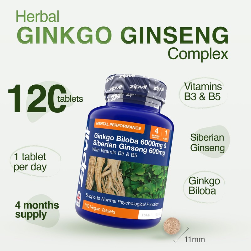 Zipvit Ginkgo Biloba 6000mg & Siberian Ginseng 600mg with Vitamin