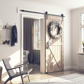 SMARTSTANDARD 6.6FT Sliding Barn Door Hardware Kit (Include 6.6ft Track Kit & Pull Handle Set & Floor Guide), Smoothly and Quietly, Easy to Install, Fit 36"-40" Wide Door Panel (J Shape)