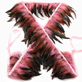 Holmgren Pink Rooster Feathers Trim - 2 Yards 5-7inch Rooster Feather Fringe Trim for Feather Shawl Cape, Skirt, Headband, Juju Hat and Party Costume Decoration (Pink)