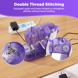 Sewing Machine for Beginners with Expansion Table and Finger Guard & Light and 42Pcs Sewing Kits Mini 2-Thread 2-Speed 2-Switches Foot Pedal，Portable Samll Electric Sewing Machines for Kids Ages 8-12