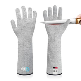 Xuper Grip Cut Resistant Sleeves with Gloves 17.7 Inch Arm Protectors for Thin Skin & Bruising Garden Anti Biting Pet Grooming, 1 Pairs (Grey, 17.7'')