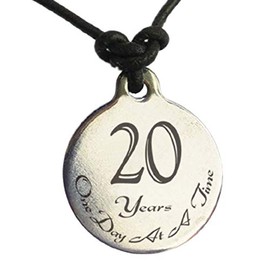 Serenity is Forever 20 Year Sobriety Anniversary Medallion Leather Necklace for Sober Birthday, AA Alcoholics Anonymous, NA Narcotics Anonymous