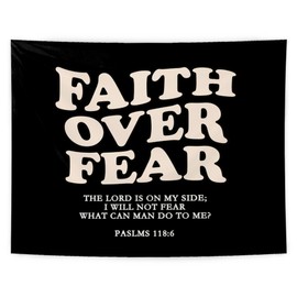 LUVADIAN Faith Over Fear Black Christian Tapestry - Bible Verses Christian Tapestry Wall Hanging for Bedroom Living Room Decor, Christian Home Decor, Christian Wall Blanket Decor, 50x60 Inches(Black)