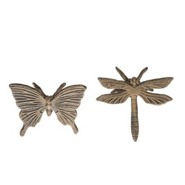 100 North 4 x 3.8 Inch Rustic Brass Colored Metal Décor Decoration Figurine Set of 2 Butterfly and Dragonfly