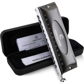 CONJURER Chromatic Harmonica Valveless 12 Hole Stainless Steel Mouth Organ Black Beginner