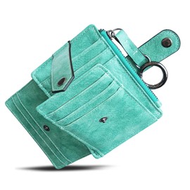AOXONEL Keychain Wallet Leather Rfid Credit Card Holder for Women Compact Small Womens Wallet Ladies Slim Mini Coin Purse (Green)