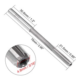 uxcell Chucking Reamer 3/16", H7 HSS Lathe Machine Reamer 6 Straight Flutes, Round Shank Milling Cutting Tool, Reaming Drill Bit for Stainless Steel Metal Hole