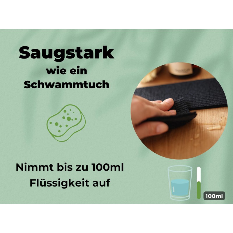 Grünschloss Dish Cloths Black (5X) Swedish Dish Cloths Washable -