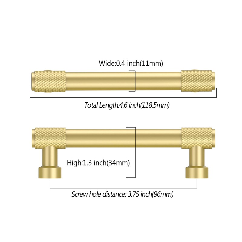 Amerdeco 10 Pack Matte Gold Cabinet Pulls 96mm(3.75Inch) Hole Center