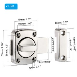 PATIKIL Rotary Bolt Latch, 180 Degree Switch Safety Door Lock from Inside Barn Door Lock Latch Sliding Door Lock for Bedroom Bathroom Inside, Silver