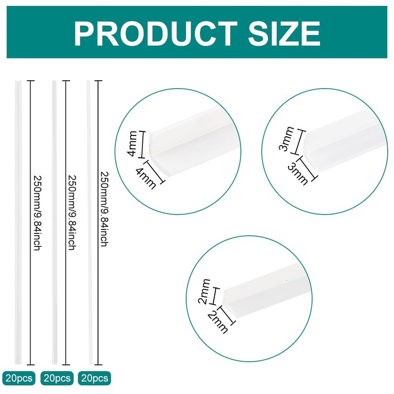 BENECREAT 60Pcs 3 Styles Abs Styrene Plastic L-Shaped Right Angle