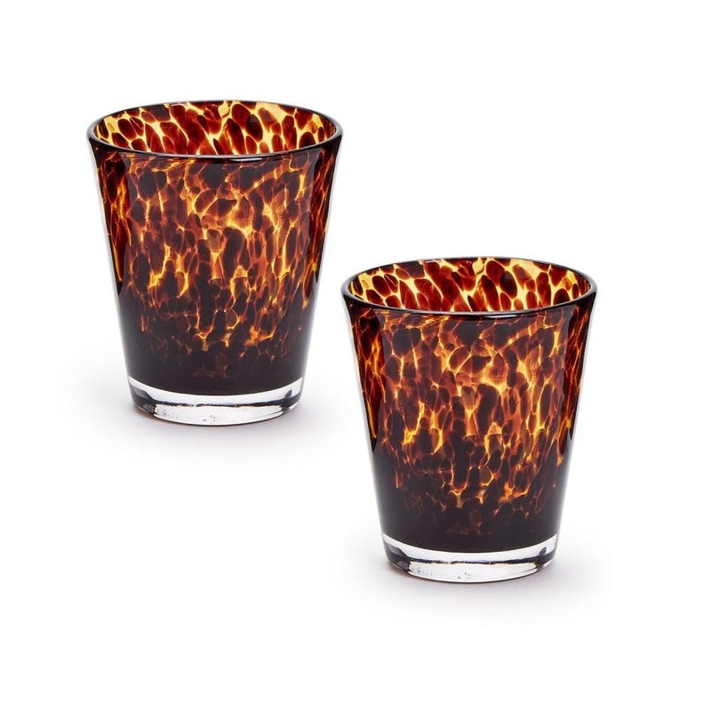 Two's Company Set of 4 Tortoise Print Double Old Fashion