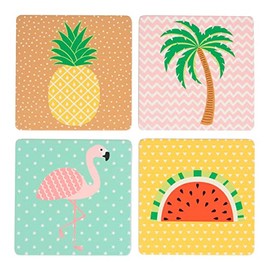 SET OF FOUR TROPICAL SUMMER FLAMINGO COASTERS