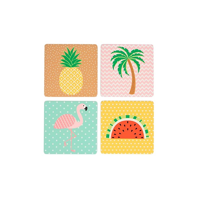 SET OF FOUR TROPICAL SUMMER FLAMINGO COASTERS