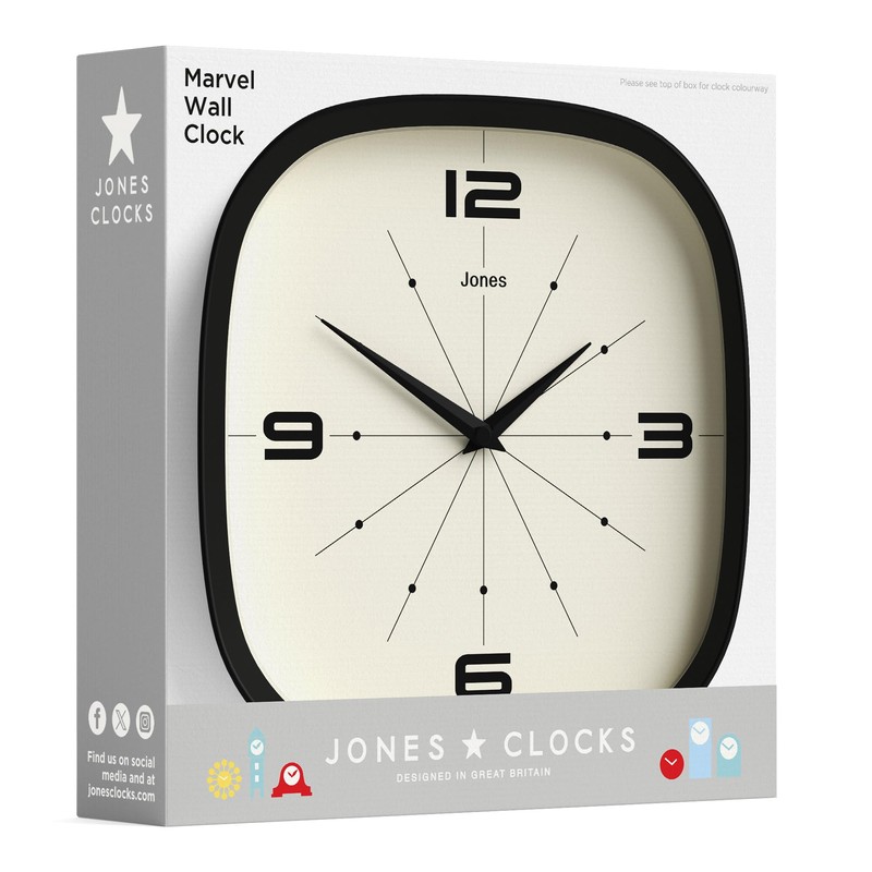 JONES CLOCKS® Pulsar Wall Clock | Retro Rounded Square Clock