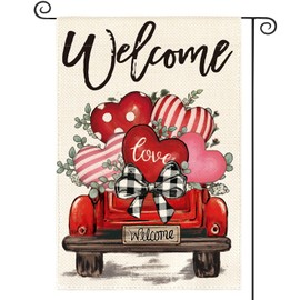 AVOIN colorlife Valentines Day Garden Flag 12x18 Inch Double Sided Outside, Love Hearts Truck Rustic Yard Outdoor Flag
