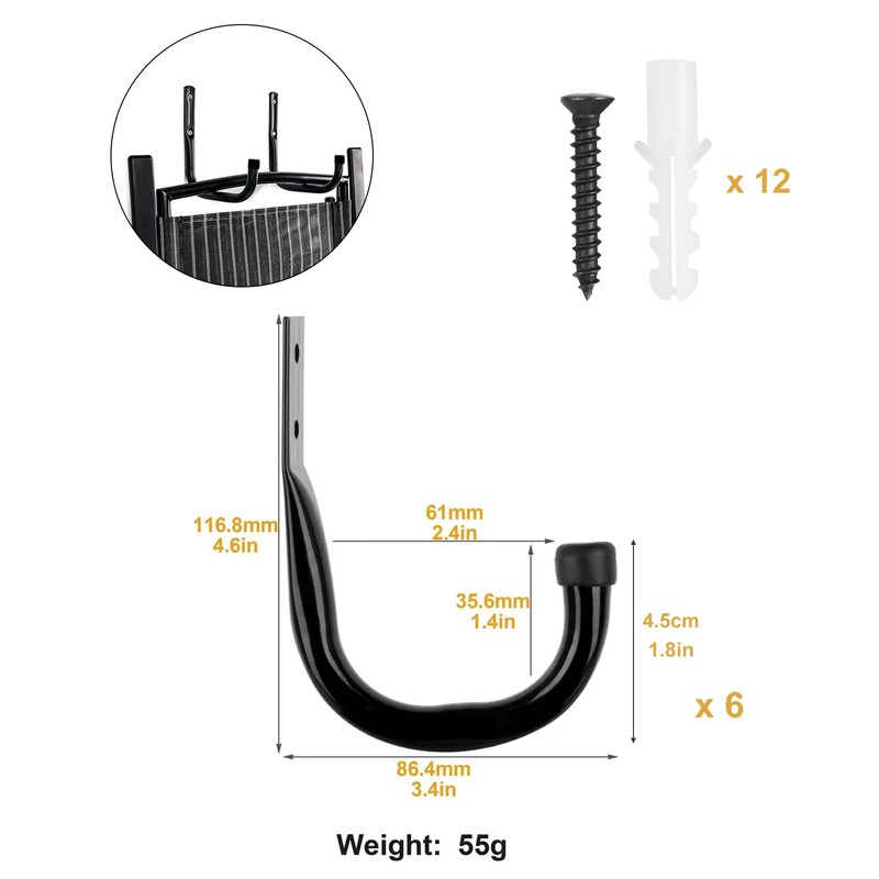 Cerioll Wall Hooks Garage Rubberised Hooks, Pack of 6 Wall