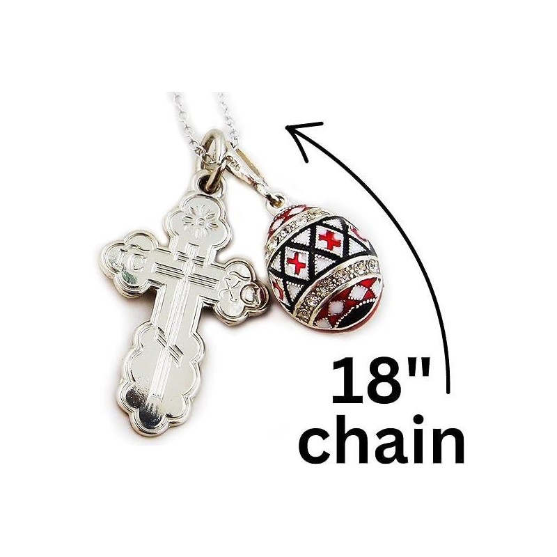 Needzo Enameled Sterling Silver Pysanka Egg and Three Bar Cross