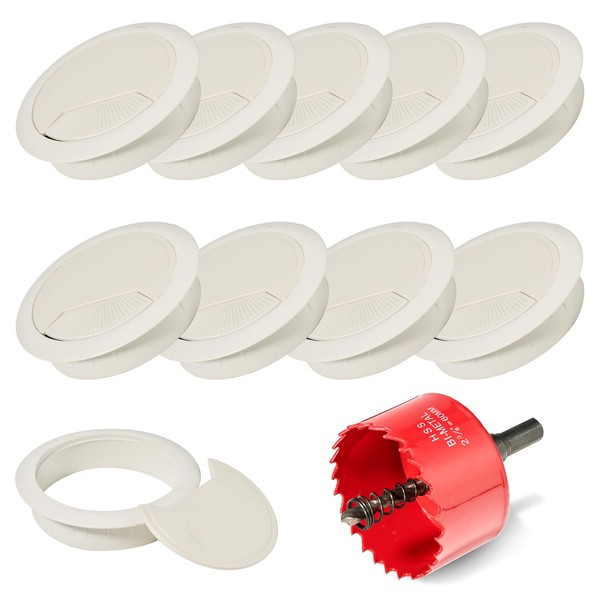 10 Cable Grommet Desk Cable Grommet White + Hole Saw