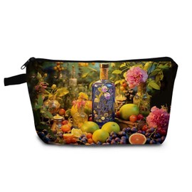 YULUENZE Floral Fruit Feast Makeup Bag Cute Small Organizer Bag with Zipper Floral Fruit Feast Cosmetic Bag Aesthetic Birthday Present for Women Sisters Friends -2