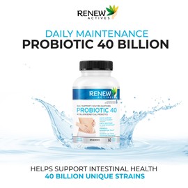 Renew Actives Double Strength Probiotic: High Potency Probiotic 40 Billion CFU - Probiotics for Men and Women for Digestive Health & Favourable Gut Flora - Daily Support for Both Men and Women. Probiotic 40 Supplement - 60 Capsules (2 Packs)