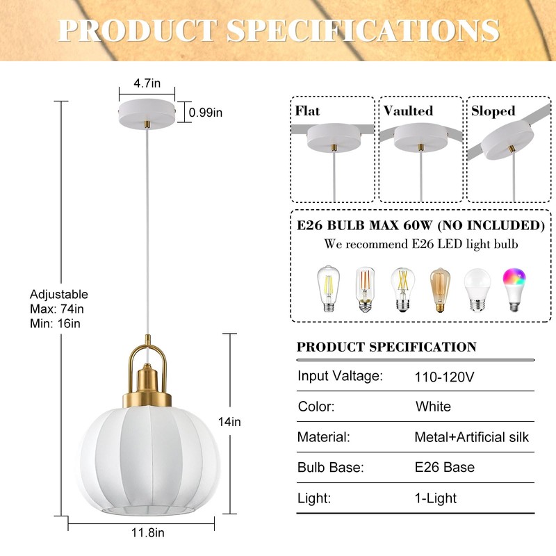 Globe Imitation Silk Pendant Light, 11.8 Inch white bubble lantern
