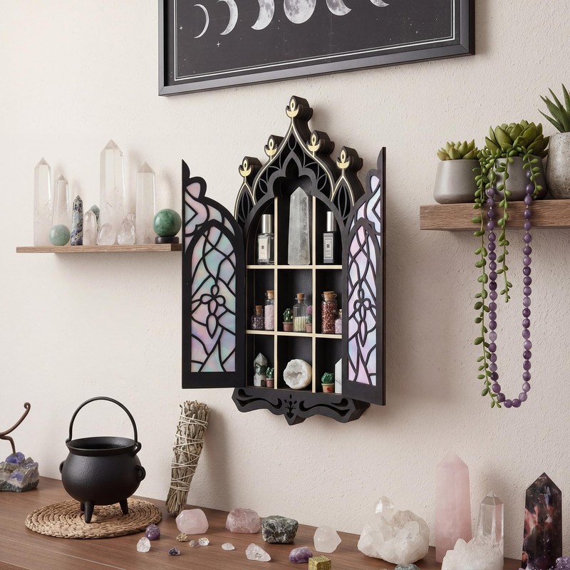 Gothic Crystal Display Shelf, Goth Wall Decor Witchy Spiritual Home