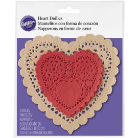 Wilton 12 Count Red Craft Hearts Assorted Doily, 6"/4", Multicolor