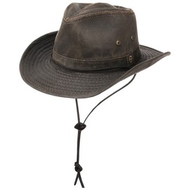 Stetson Diaz Outdoorhut Herren - Westernhut mit Kinnband und biegbarem Rand - Cowboyhut mit UV-Schutz 40+ - Stoffhut mit Baumwolle im Washed/Used Design - Hut Sommer/Winter braun M (56-57 cm)