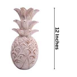 Distressed White Wooden Pineapple, Nautical Home & Office Decor, Tropical Pineapple Figurine, 12 Inches