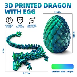 3d Printed Dragon Eggs with Dragon inside, Mystery Articulated Crystal Dragon, Executive Desk Fidget Toy Home Decor, Easter Basket Stuffers, Easter Party Favors Gifts for Boys Kids(Laser Green)