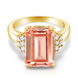 Gem Stone King 18K Yellow Gold Plated Silver Emerald Cut Gemstone Birthstone Engagement Ring | Emerald Cut 14X10MM | Wedding Anniversary Promise Ring For Women | Available In Size 5, 6, 7, 8, 9