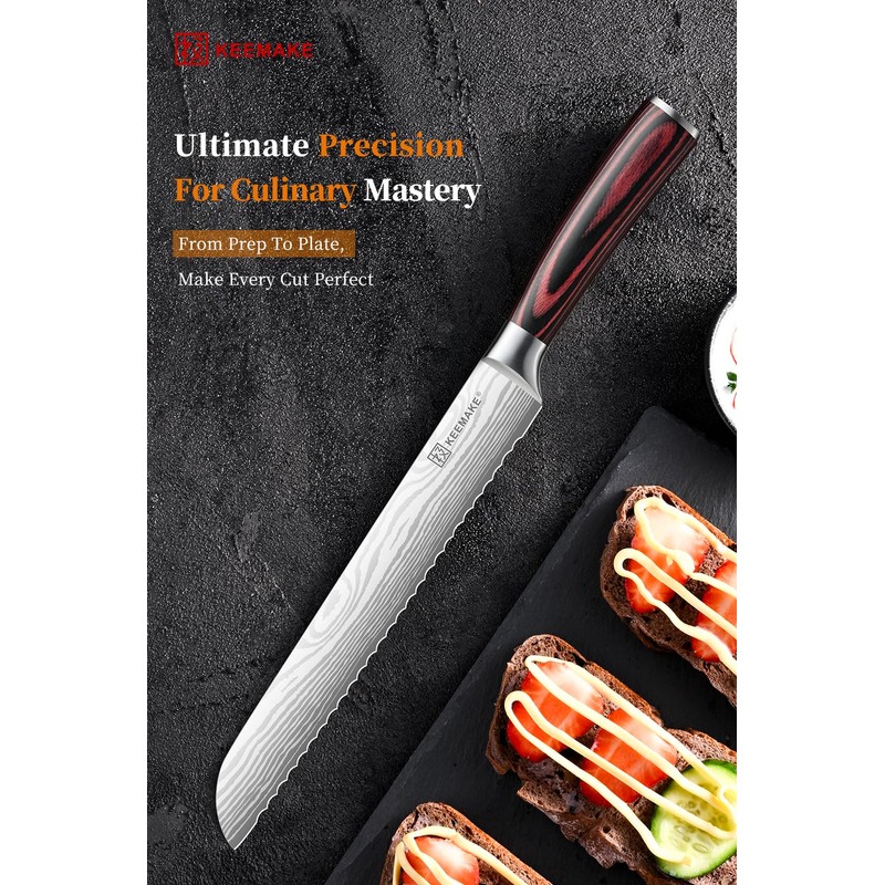 KEEMAKE Serrated Bread Knife 8-inch Ultra Sharp High Carbon Stainless