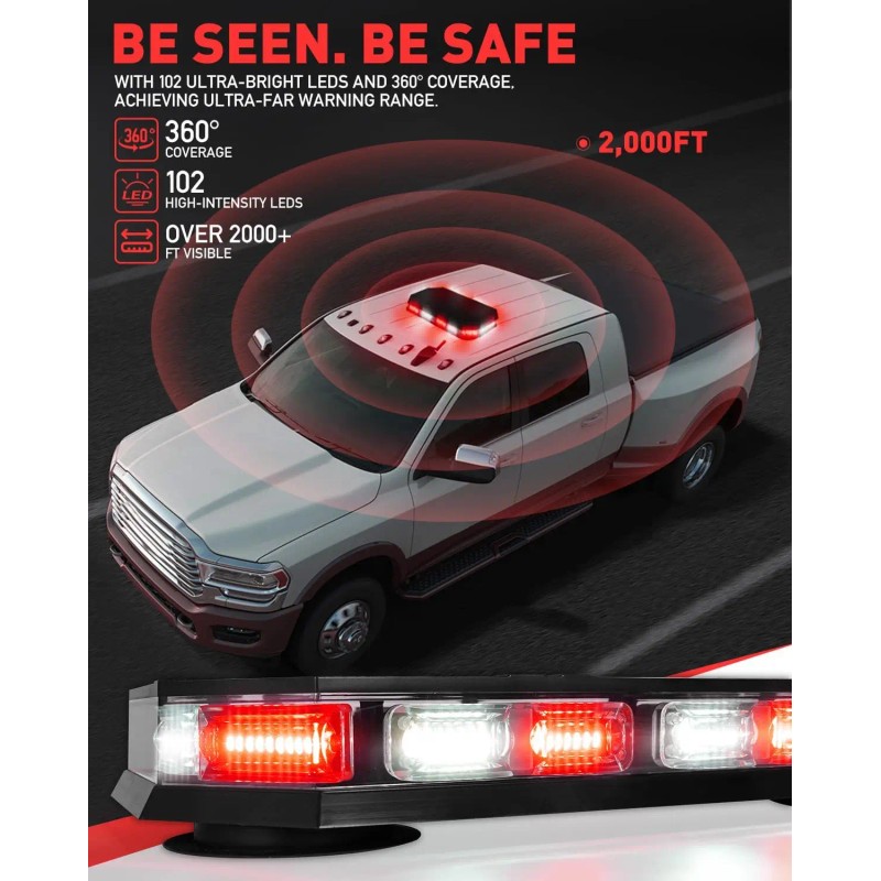 406D Rooftop Emergency Strobe Light Bar 102 LED Red White