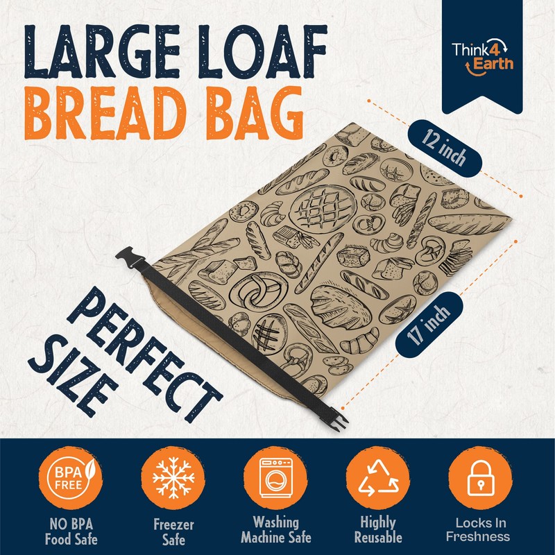 THINK4EARTH® Premium Brown Reusable Bread Bags for Homemade Bread –