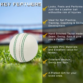 SialPro Soft Cricket Rubber Ball Set Indoor/Outdoor for Junior Youth Adult Training, Coaching, Practice Excellent Bounce with Durable Traditional Seams Stitched (White 1Pcs)