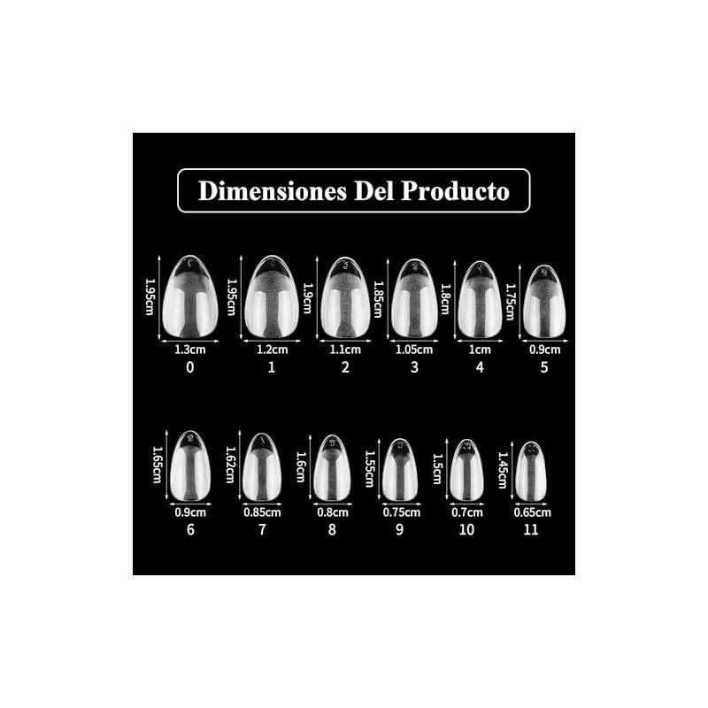 Nivofu 600 Pcs Uñas Postizas Transparentes, Falsas Nail Tips Almendra