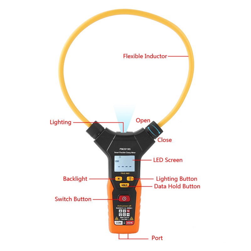 PEAKMETER PM2019S Handheld Digital Flexible Clamp Meter 3000A AC Current